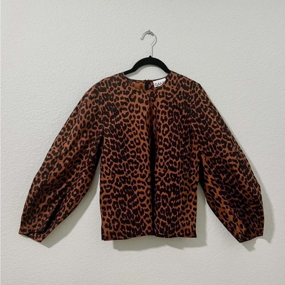 Ganni Womens Leopard Poplin/Cotton Blouse Size
38 / US